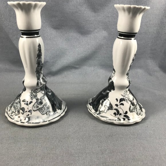 Oriental Ebony Ceramic Candle Holders Seymour Manning Set Berco Canada 1989 - Picture 9 of 10